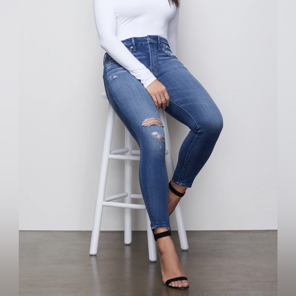GOOD AMERICAN Good Legs Crop High Rise Skinny Distressed GLC113T Size 14/32